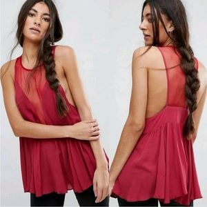 Free People Women's Back Marble Illusion Tank Top Raspberry